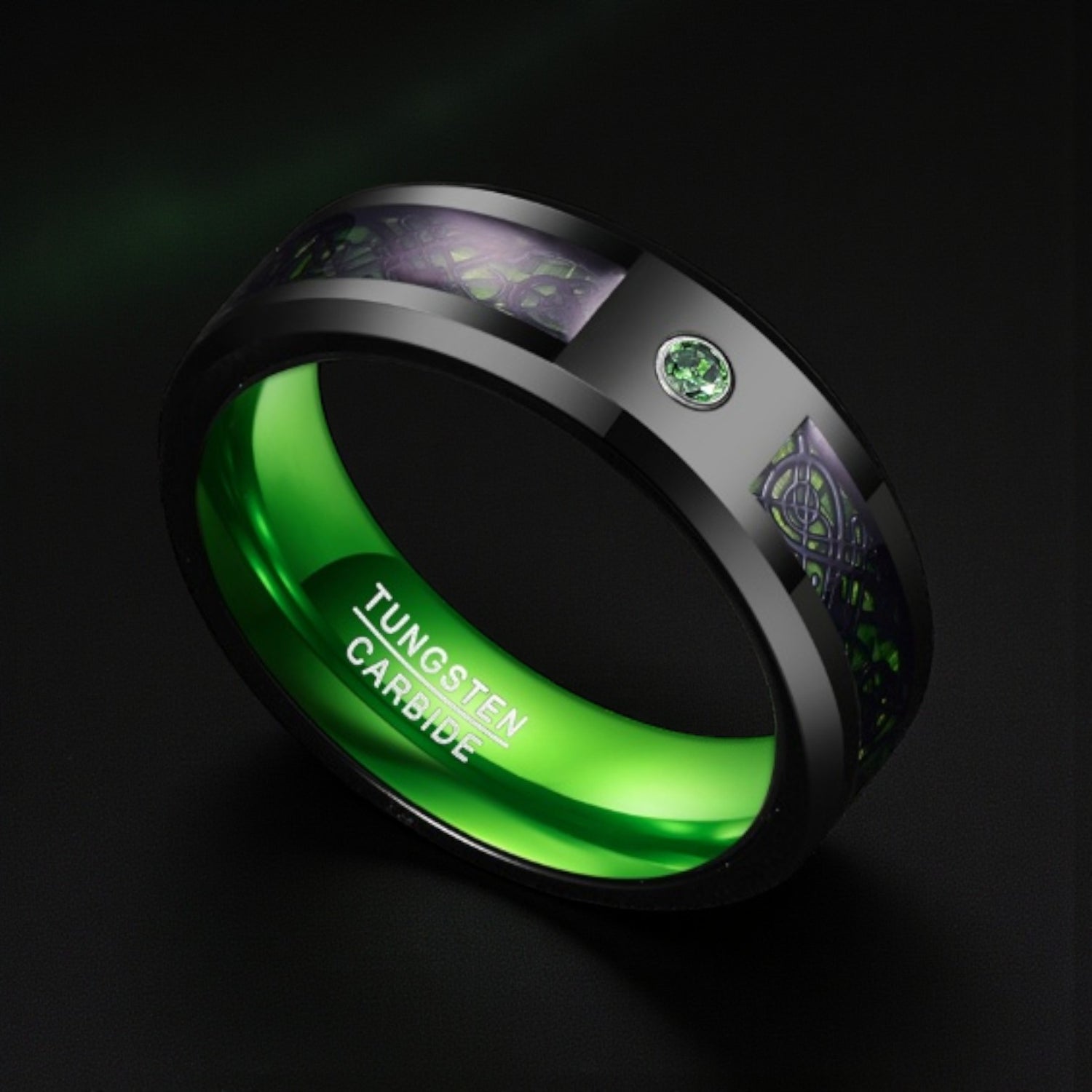 Anel em Aço de Tungsténio com Zircónia Verde