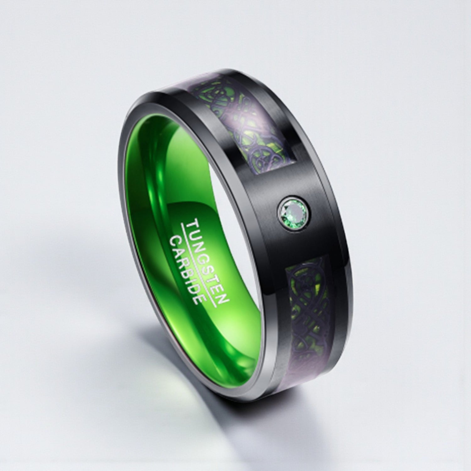 Anel em Aço de Tungsténio com Zircónia Verde