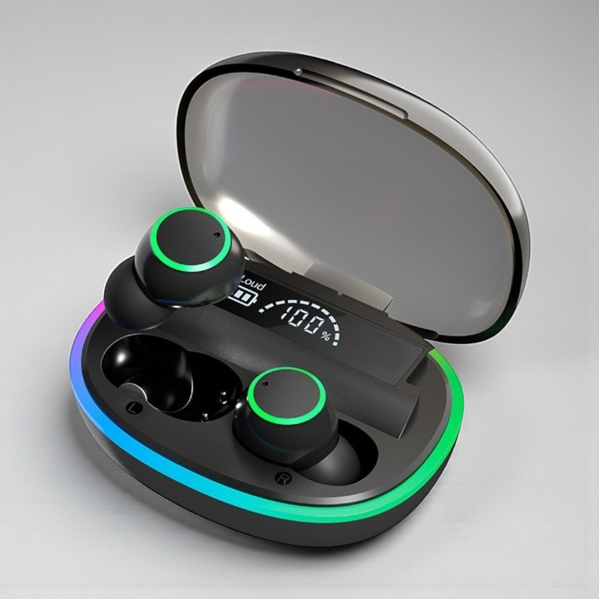 Auriculares TWS In-Ear com Visor Digital, RGB Dinâmico e Power Bank Integrado