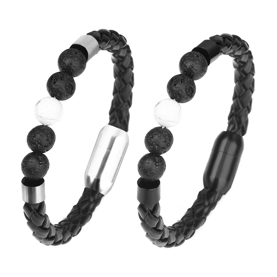 Pulseira de Couro e Pedra Natural