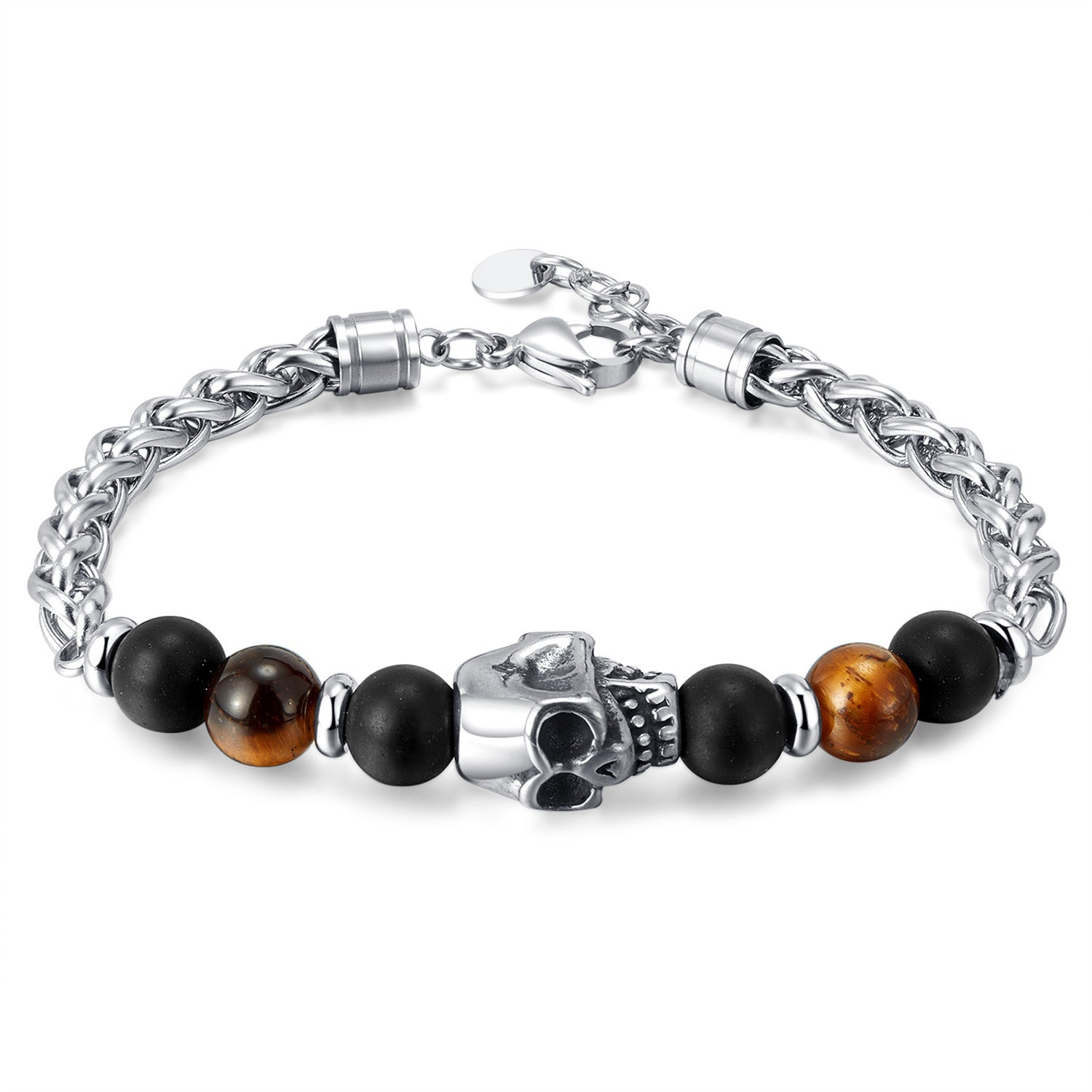 Skull Bracelet in Stainless Steel and Natural Stone