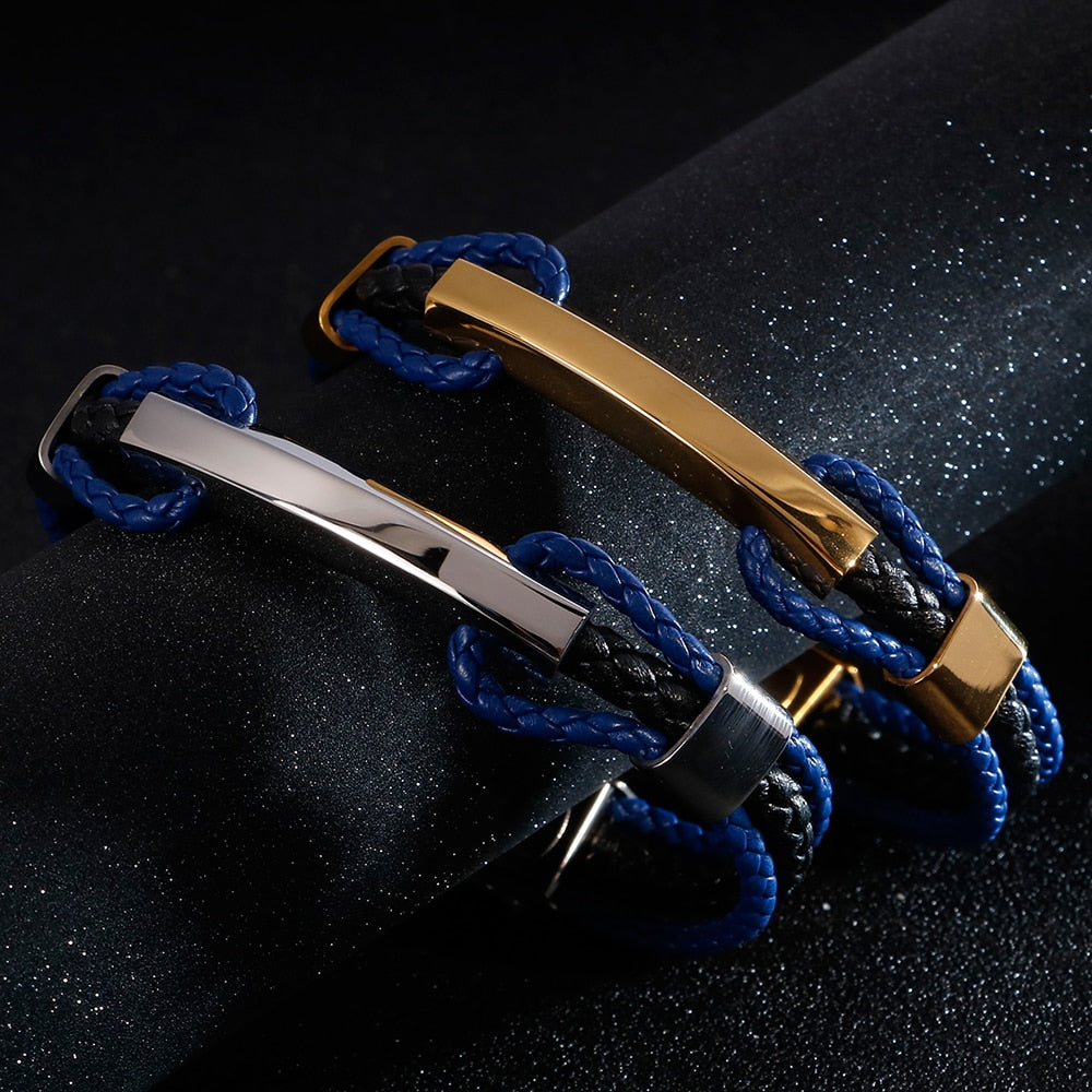 Pulseira de Couro e Aço Inoxidável 316L