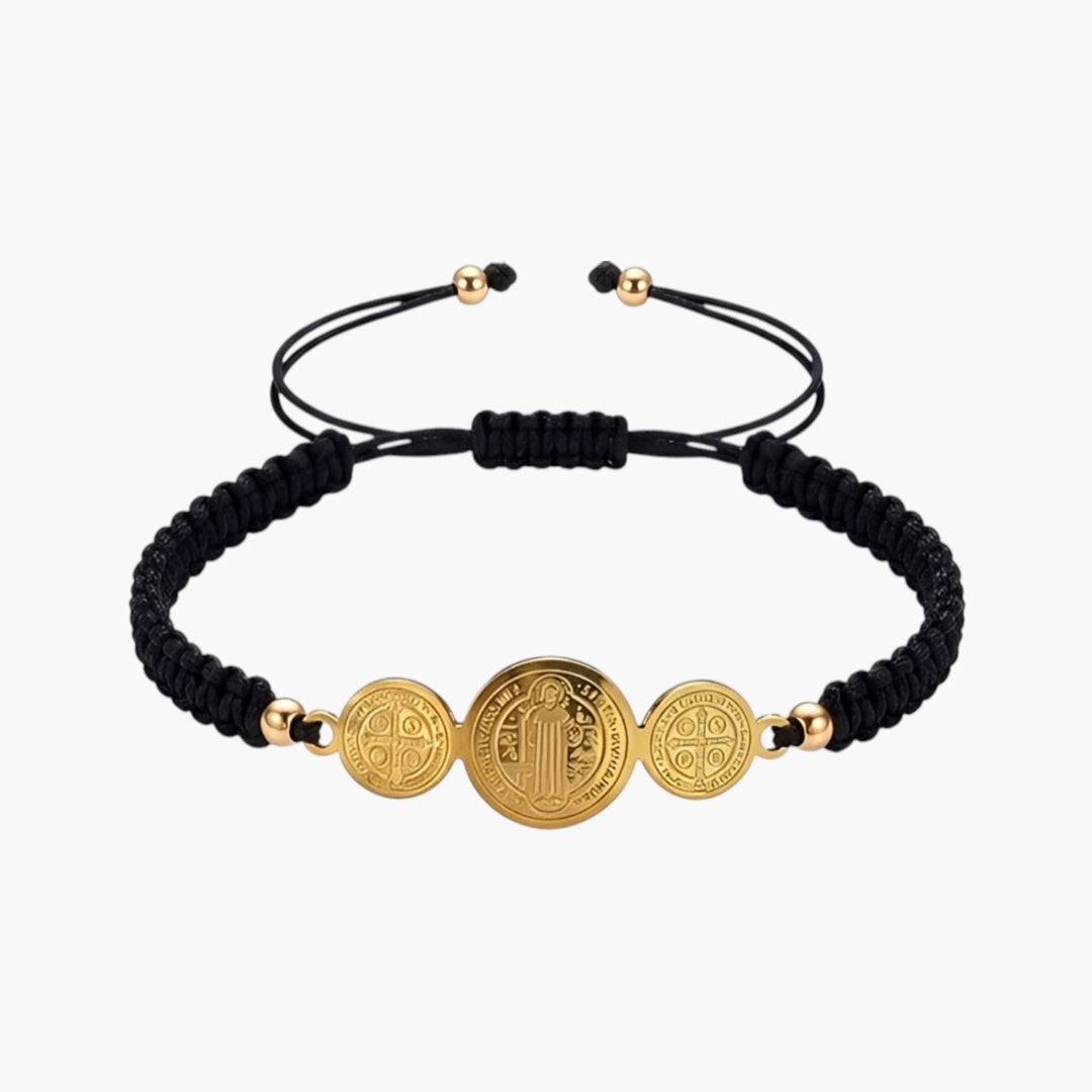 Pulseira São Bento com Medalhas em Corda Ajustável
