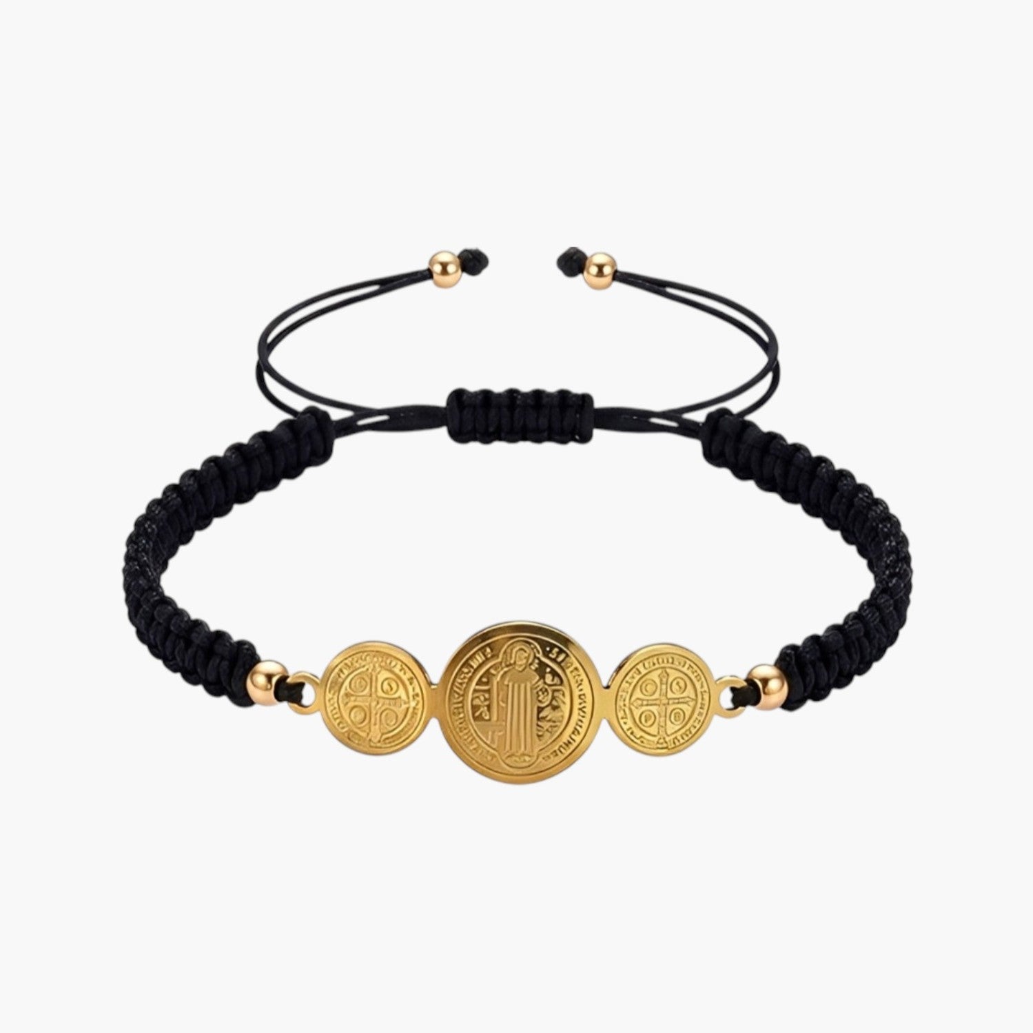 Pulseira São Bento com Medalhas em Corda Ajustável