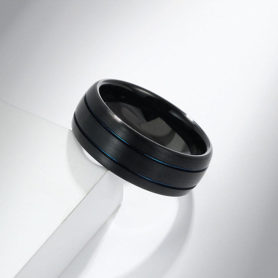 Anel Listrado em Aço de Tungsténio Escovado