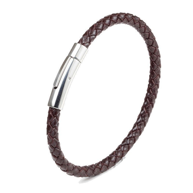 Pulseira de Couro e Aço Inoxidável