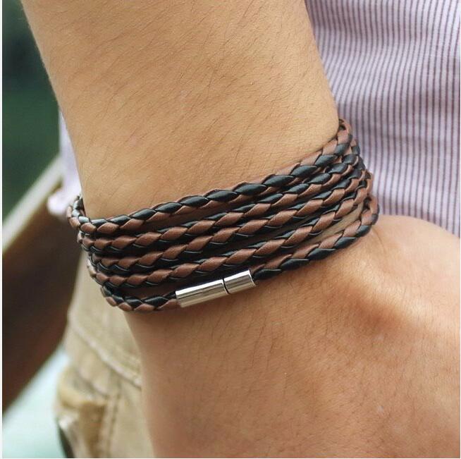 Pulseira de Couro Entrançado 5 Voltas