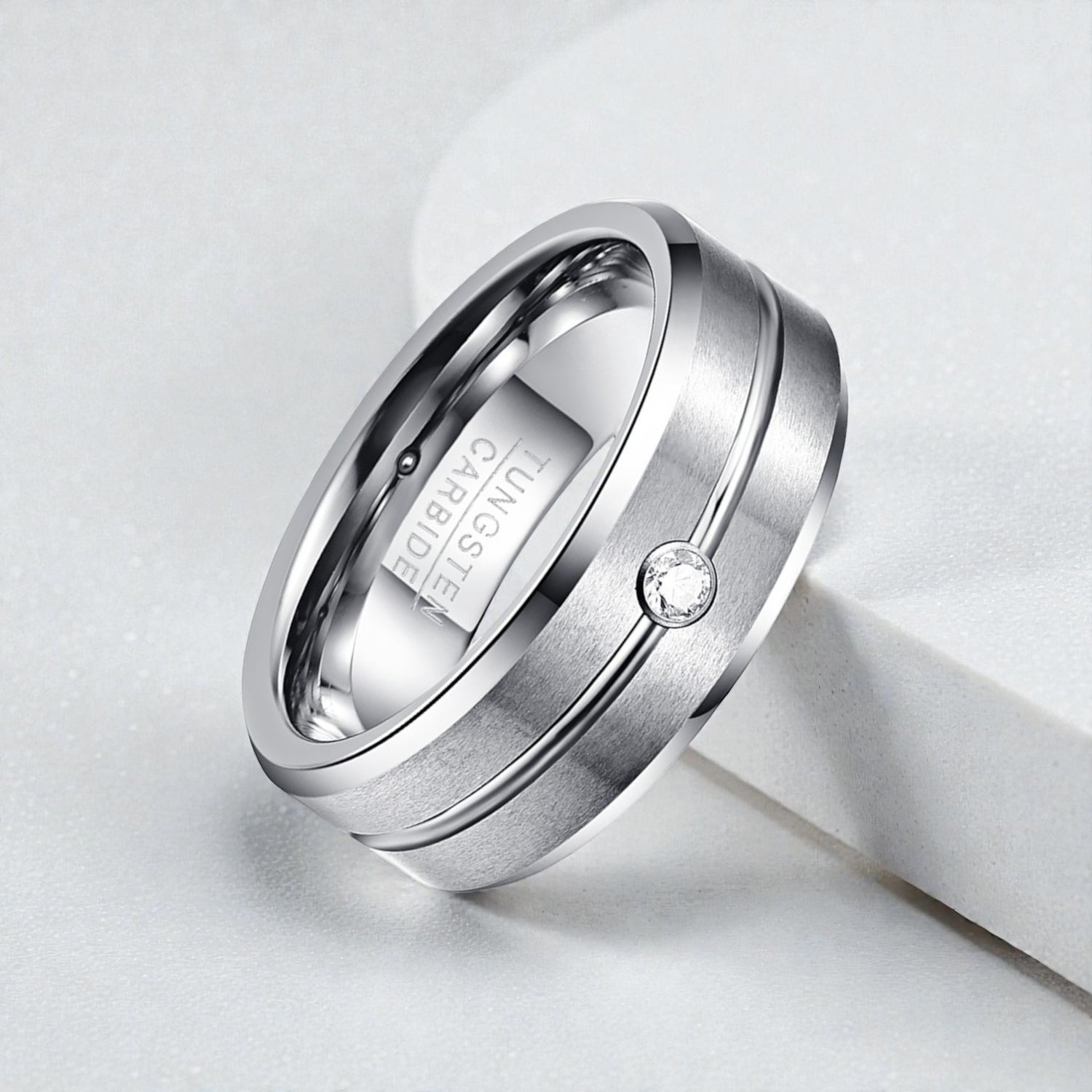 Anel em Aço de Tungsténio com Zircónia