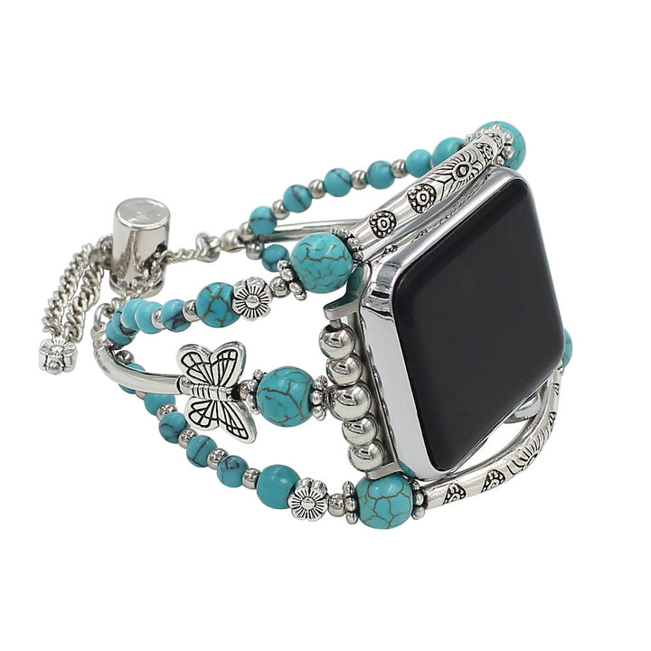 Bracelete Azul Turquesa com Borboleta para Apple Watch