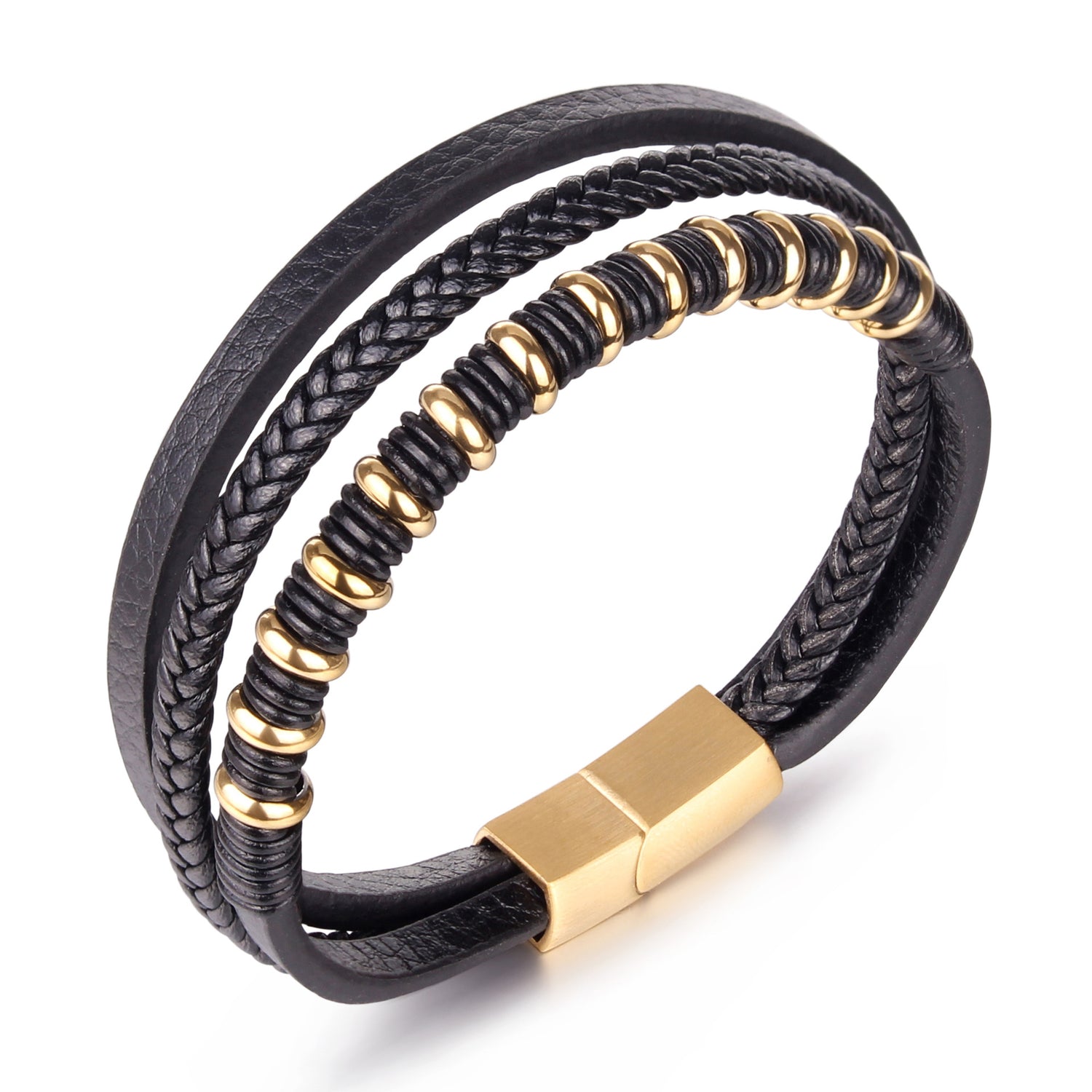 Pulseira de Couro e Aço Inoxidável