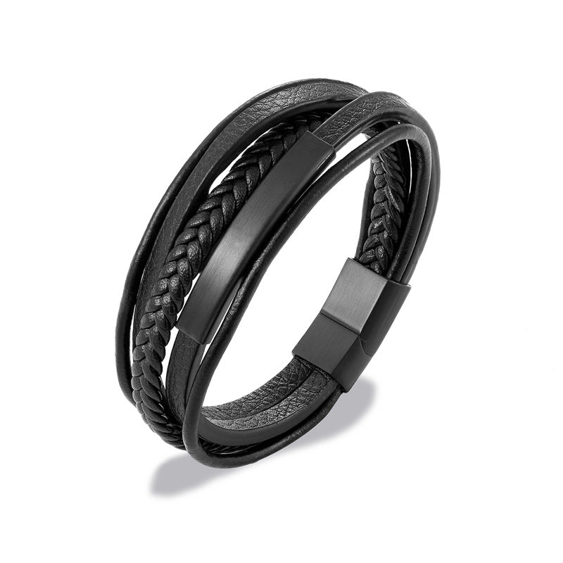 Pulseira de Couro e Aço Inoxidável