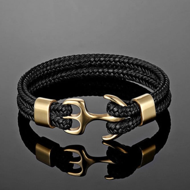 Pulseira Âncora de Couro e Aço Inoxidável