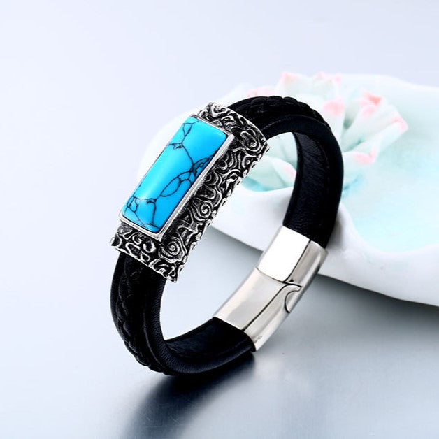 Pulseira de Couro e Aço Titânio