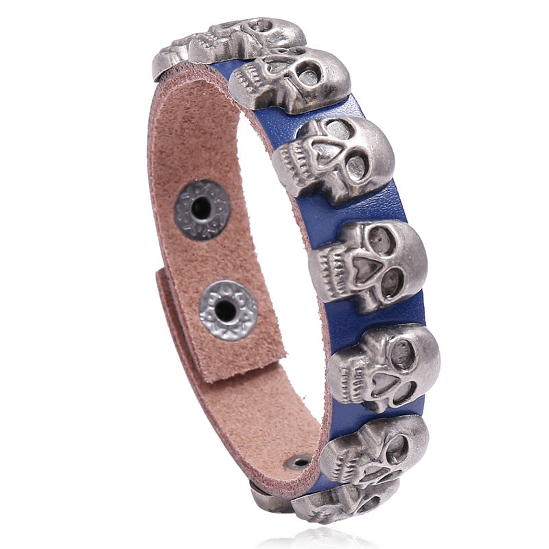 Pulseira Skull de Couro