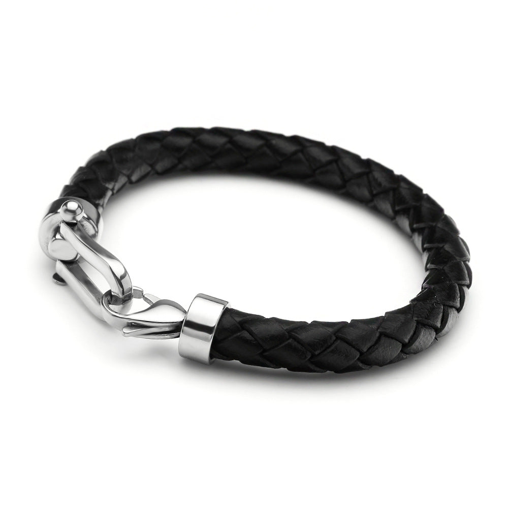 Pulseira de Couro e Aço Inoxidável