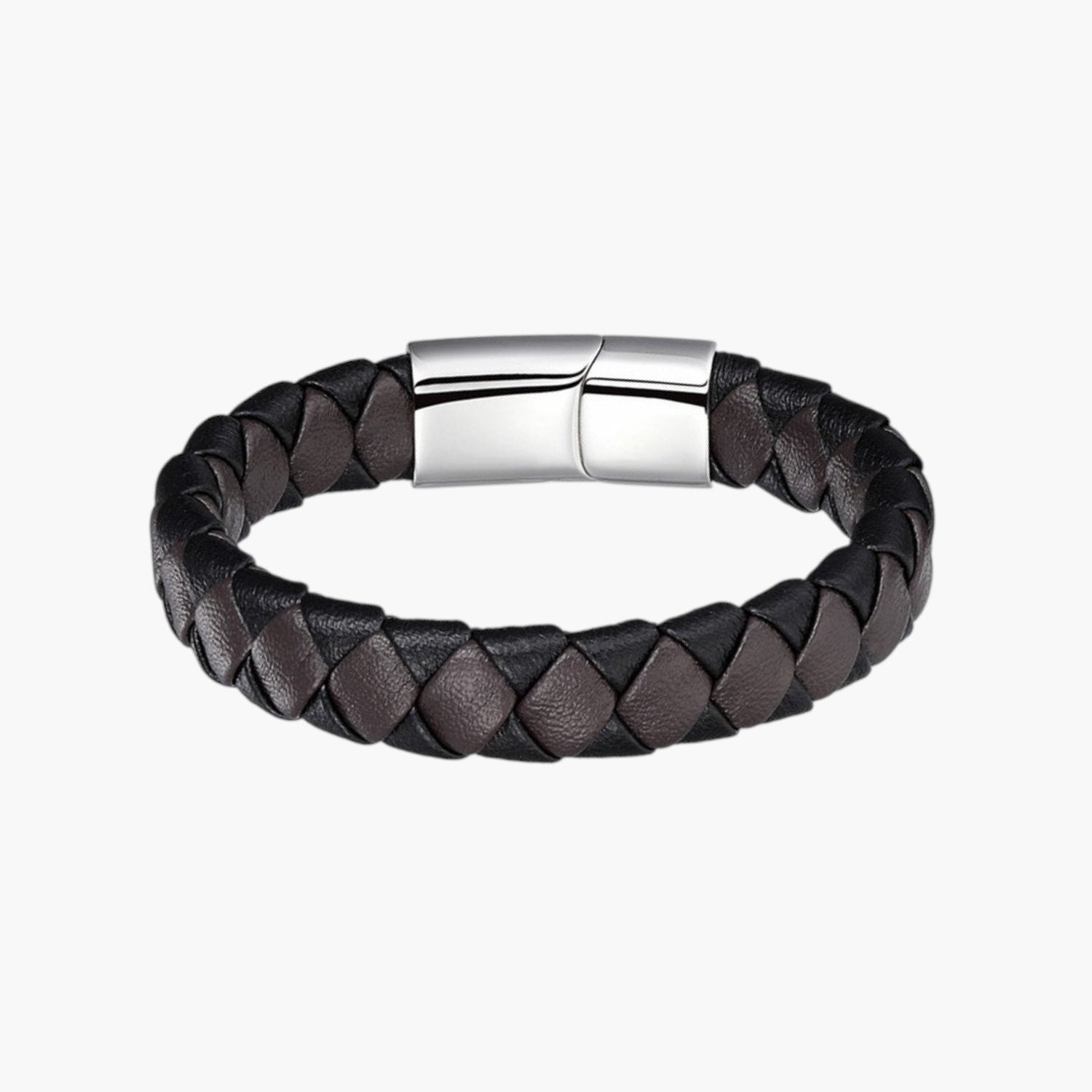 Pulseira de Couro e Aço Inoxidável