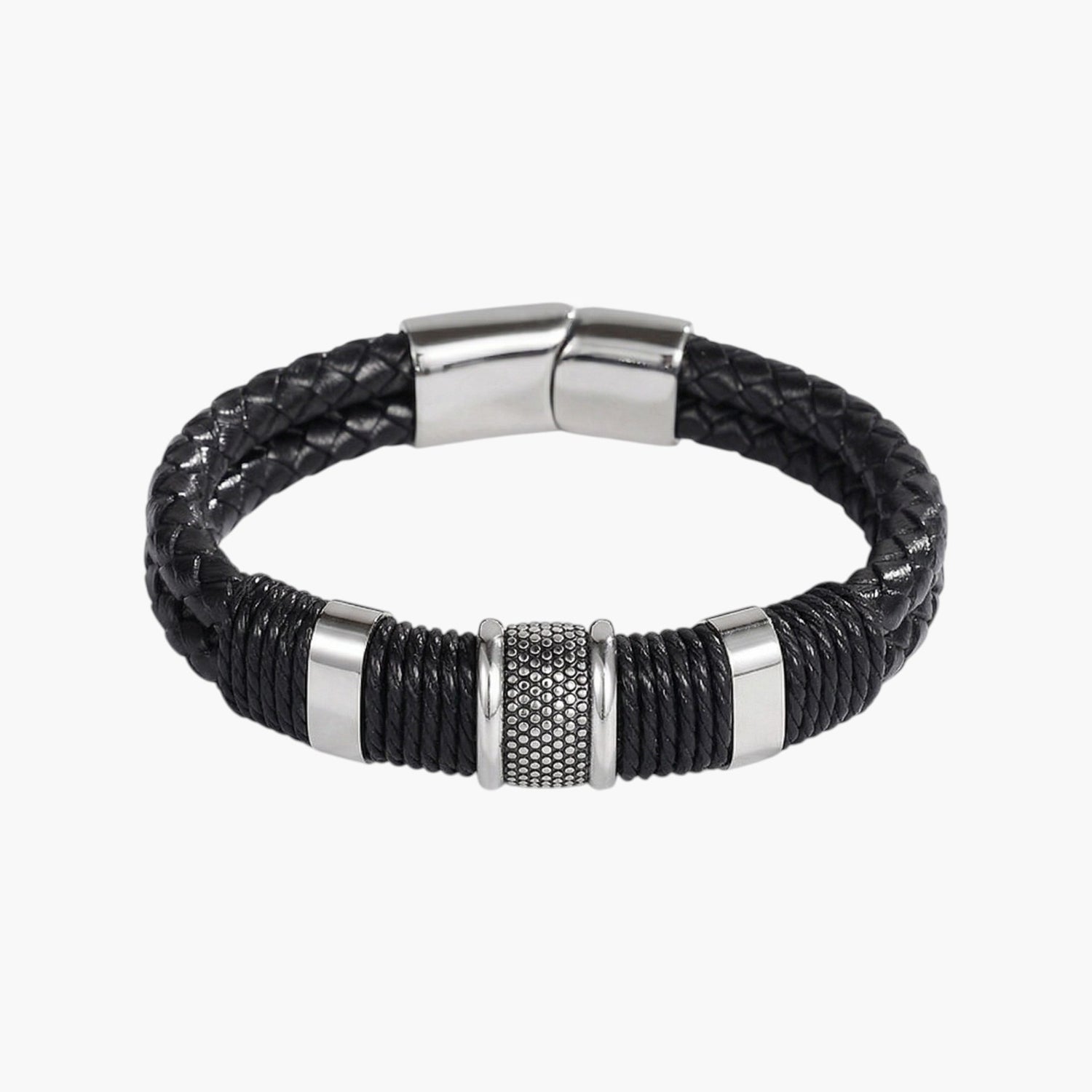 Pulseira de Couro Trançado com Fecho Magnético