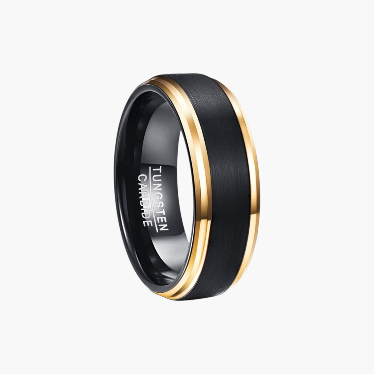 Brushed Black Tungsten Ring with Gold Beveled Edge