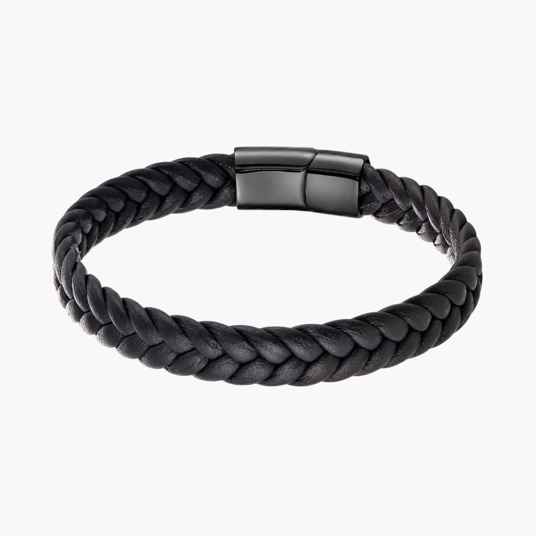 Pulseira em Pele Genuína Trançada com Fecho em Aço Inoxidável 316L