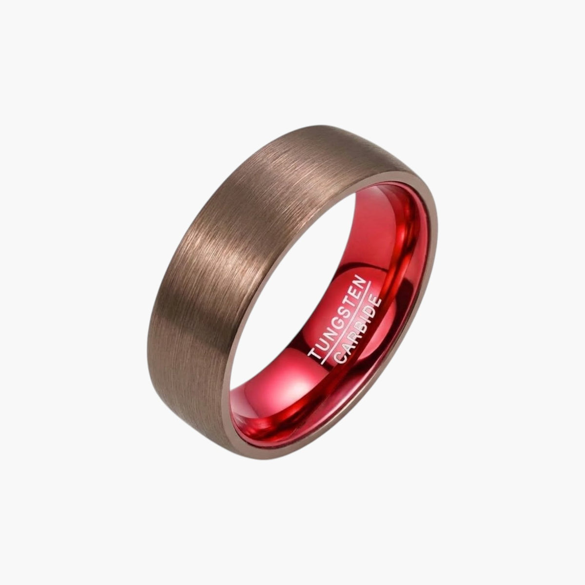 Brushed Two-Tone Tungsten Ring with Red