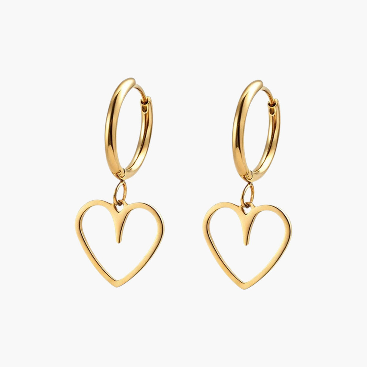 Stainless Steel Hoop Earrings with Heart Pendant