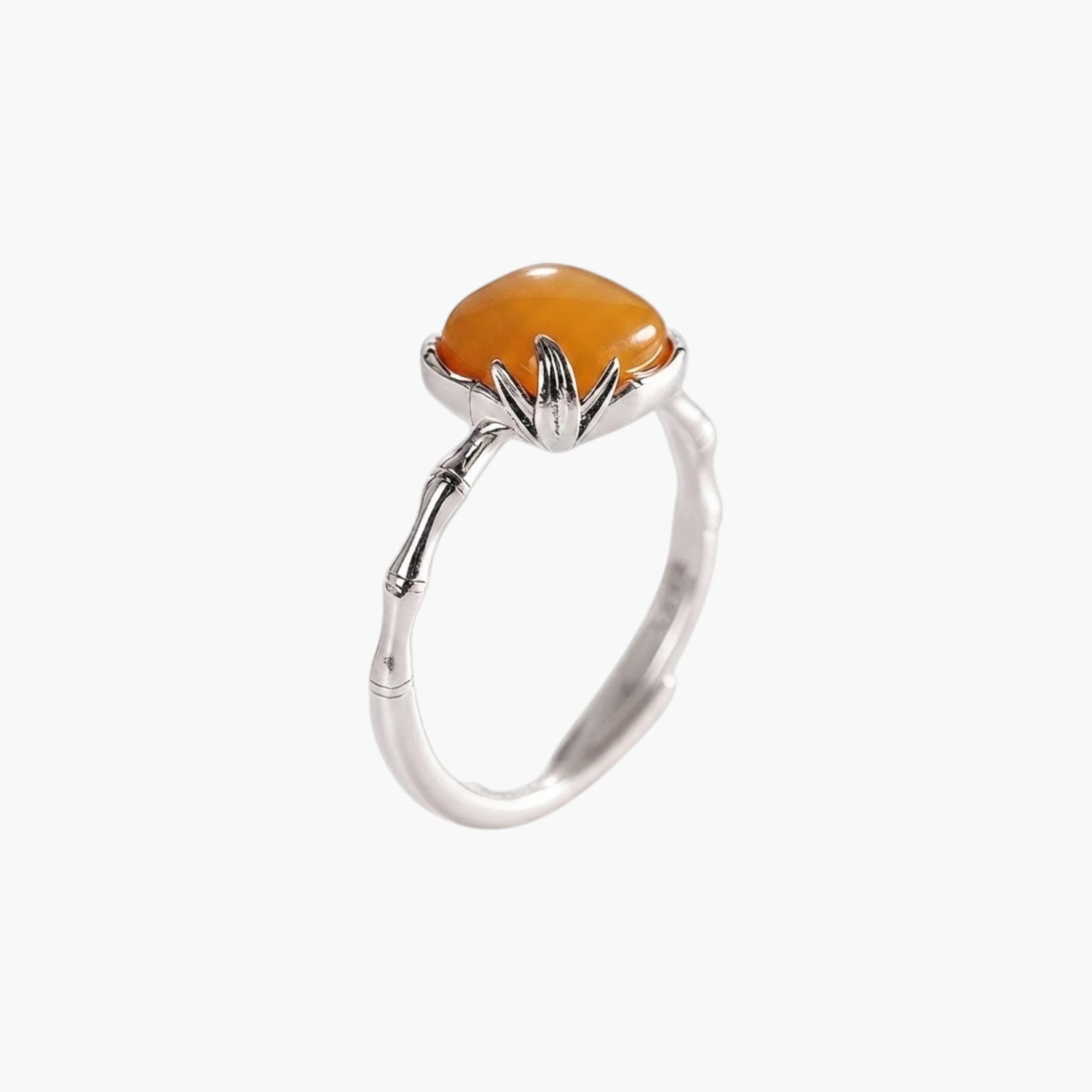 Anel Bamboo Amber em Prata de Lei 925