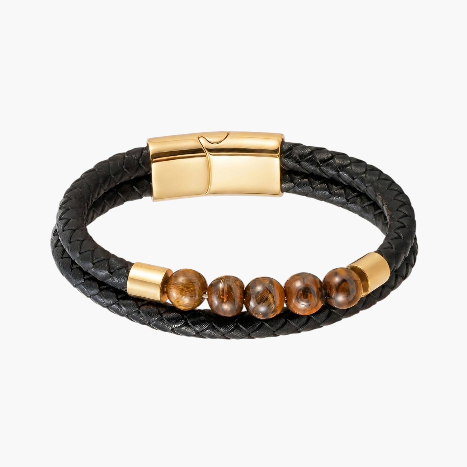 Pulseira em Couro Trançado com Pedra Natural