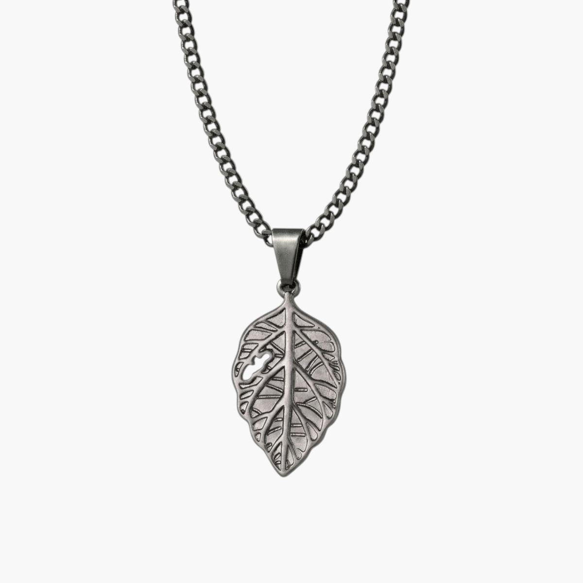 Stainless Steel Necklace with Cut-out Leaf Pendant