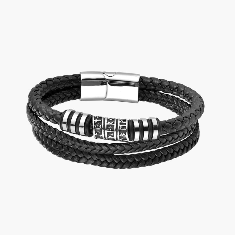 Men's Multi-Layer Leather Bracelet with Stainless Steel