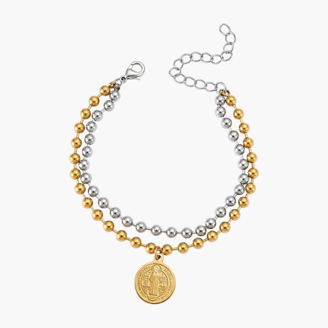 Pulseira São Bento em Aço Inoxidável com Medalha de Proteção Espiritual