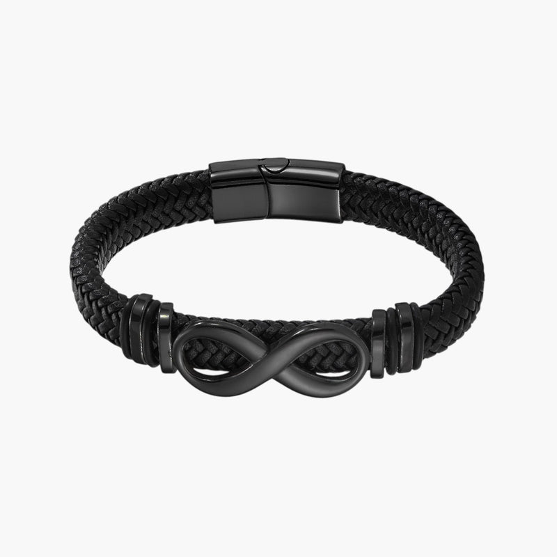 Pulseira Infinito em Couro e Aço Inoxidável