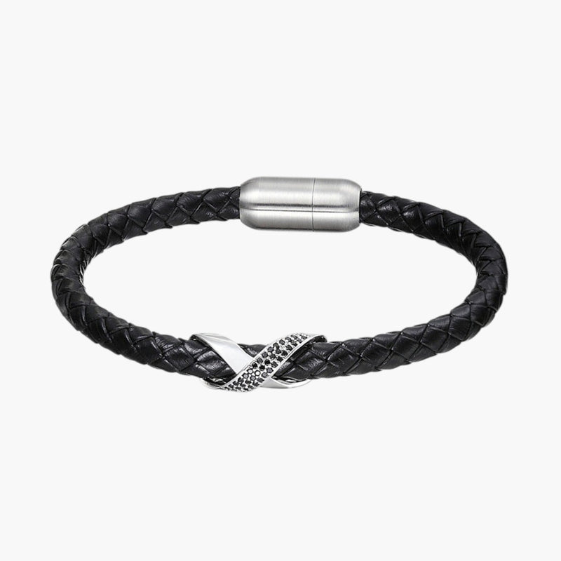 Pulseira de Couro e Aço Inoxidável 316L