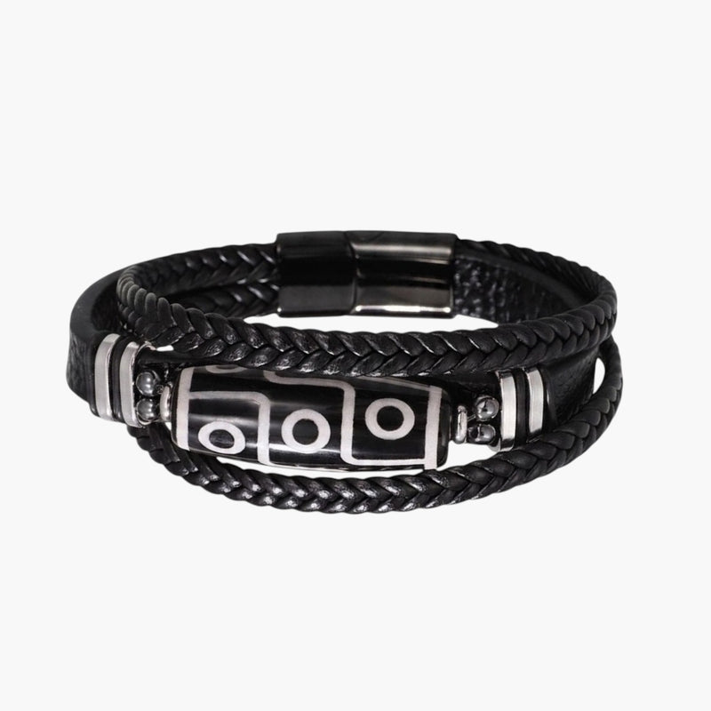 Pulseira de Couro Trançado e Aço Inoxidável