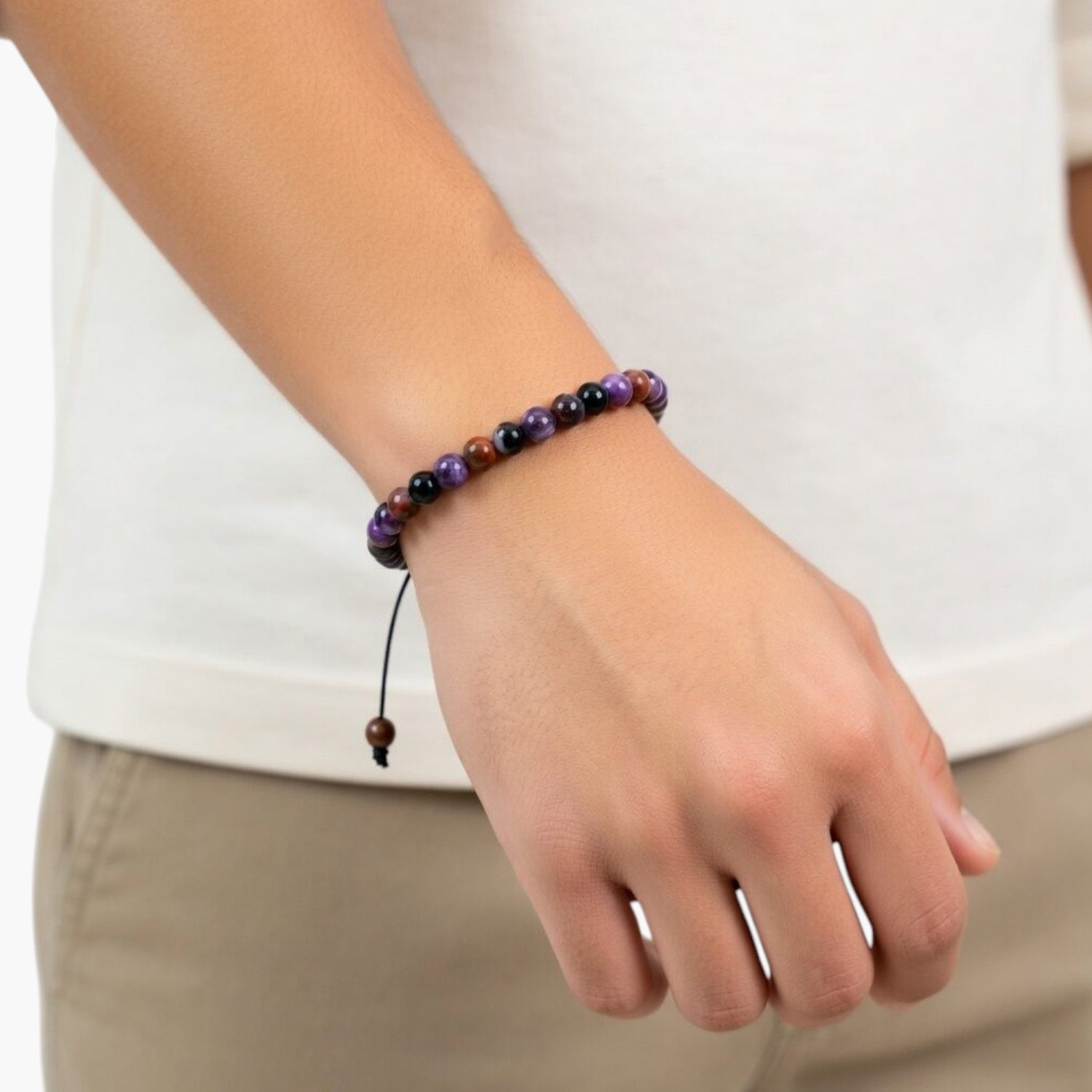 Pulseira Ajustável com Contas de Pedra Natural