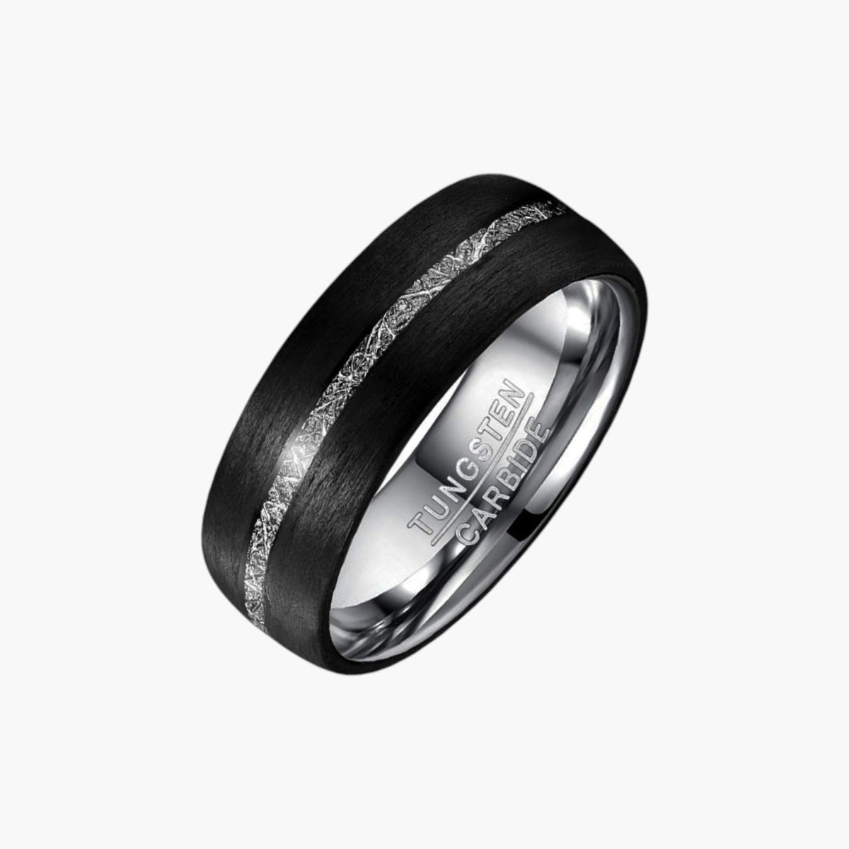 Brushed Tungsten Ring with Meteorite Inlay