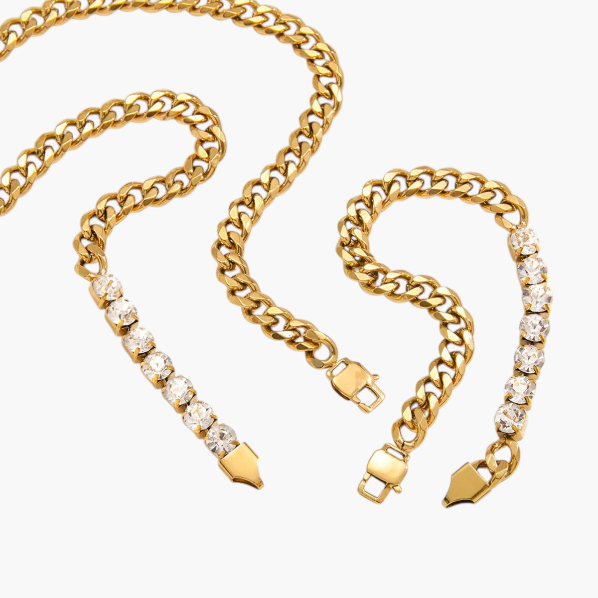 Conjunto de Colar e Pulseira de Elo Gourmette com Zircónias