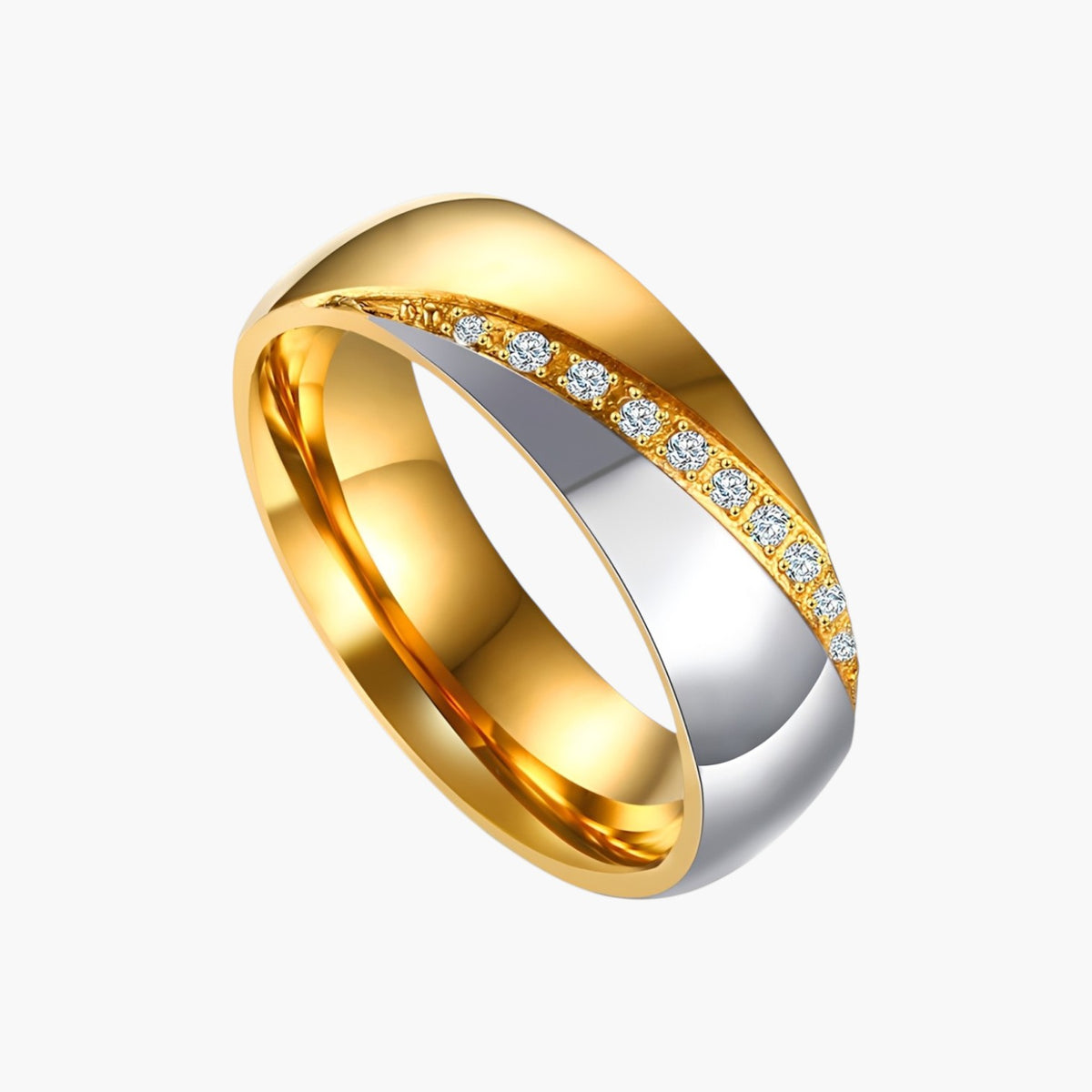 Two-Tone Stainless Steel Ring with Crystals