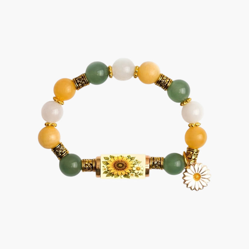 Pulseira Cruz em Calcedónia Branca com Banho de Ouro