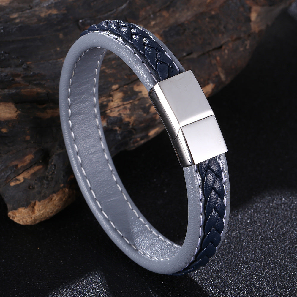 Pulseira de Couro e Aço Inoxidável