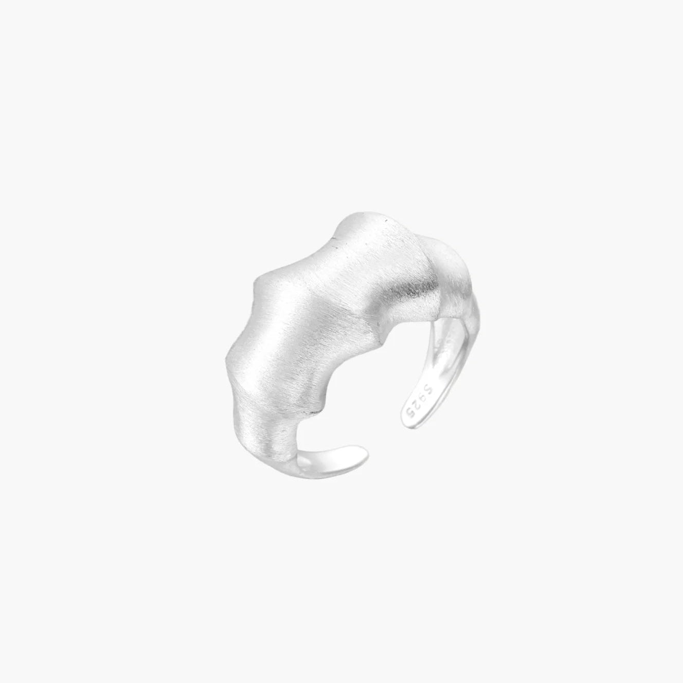 Anel Esculpido Líquido em Prata