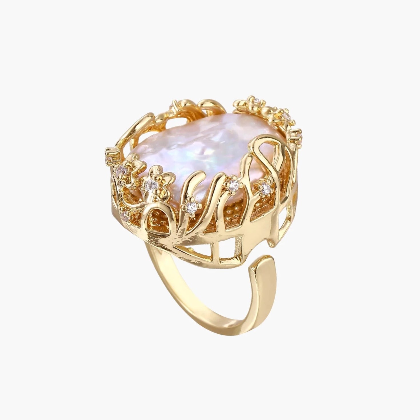 Anel Coroa com Pérola Barroca