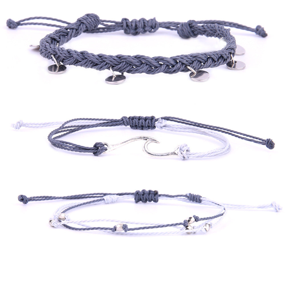 Conjunto de 3 Pulseiras em Corda e Aço Inoxidável