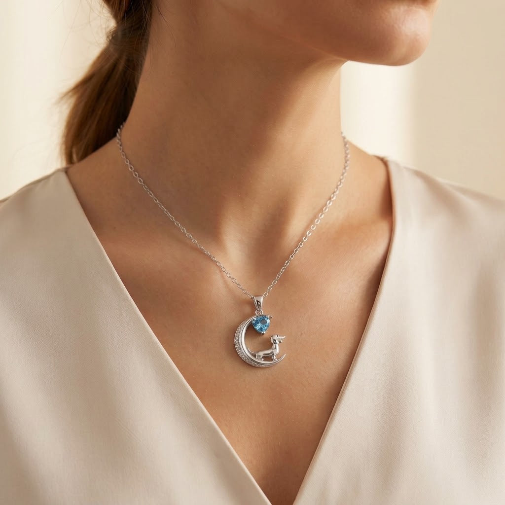 Collar Perro en la Luna con Piedra de Nacimiento