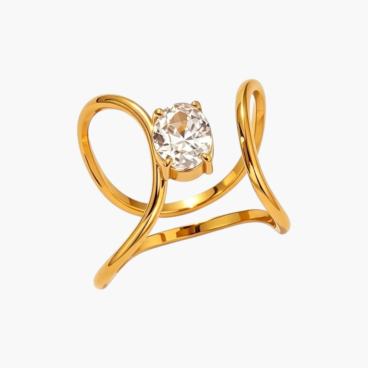 Anillo ajustable de acero dorado con circonita ovalada