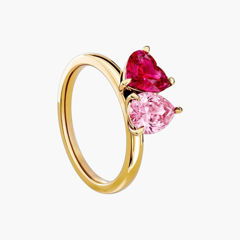 Anillo Solitario Doble con Piedras de Nacimiento en Acero Inoxidable