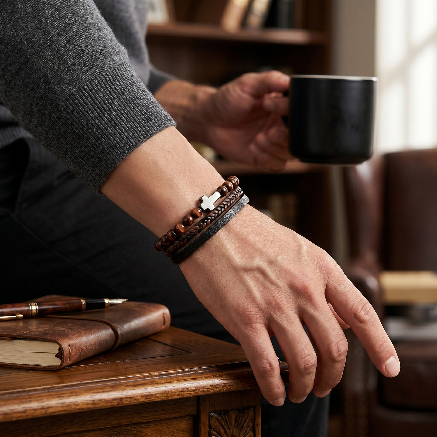 Leather and Natural Stone Bracelet