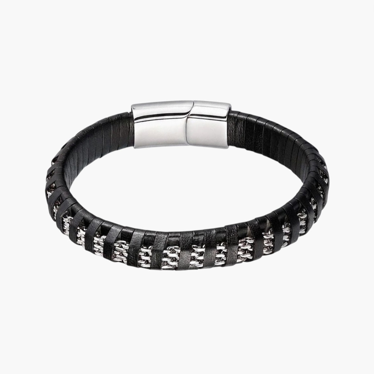 Pulseira em Couro e Aço Inoxidável