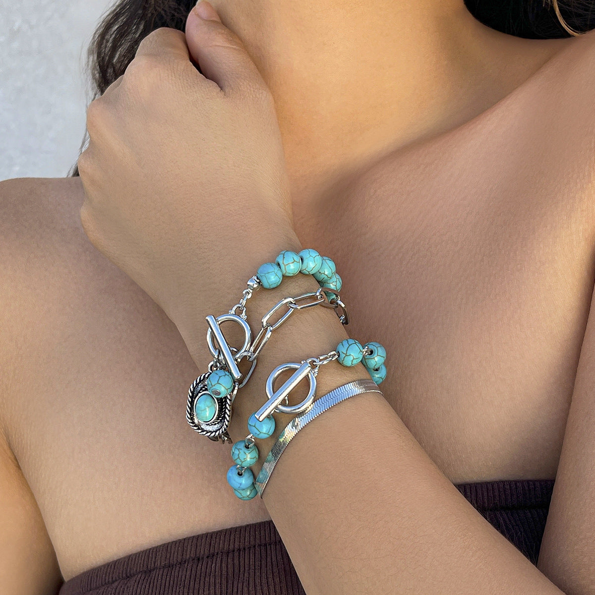 Conjunto de 4 Pulseiras Turquesa