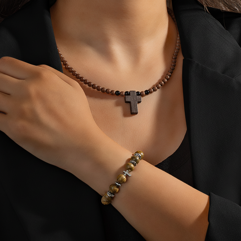 Conjunto de Colar e Pulseira Artesanais em Contas