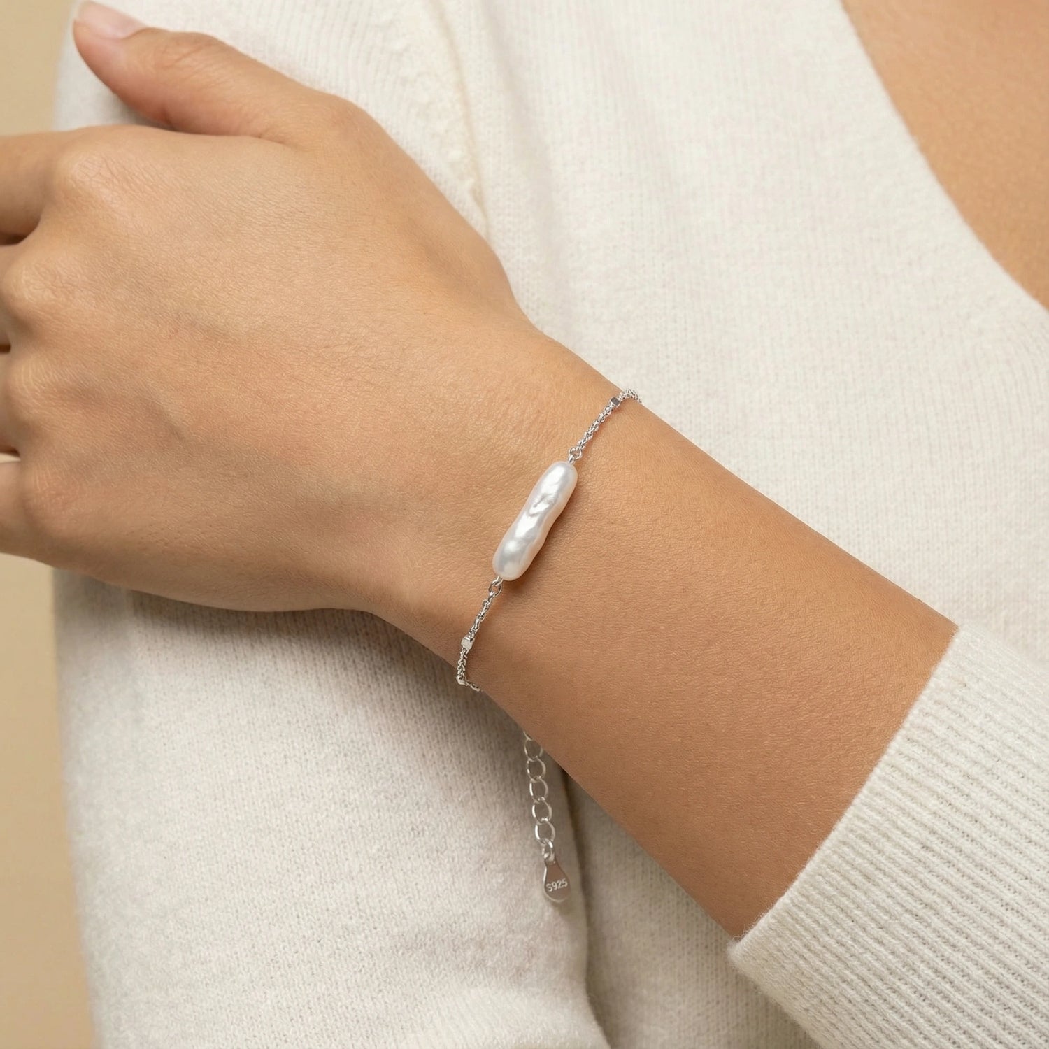 Pulseira em Corrente com Pérola Barroca